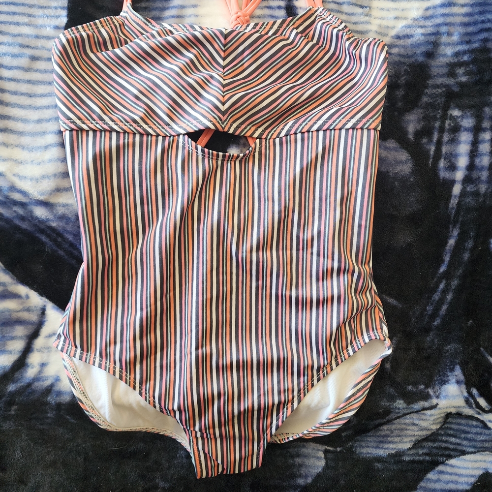 Seea Coral and Black Striped Swimsuit